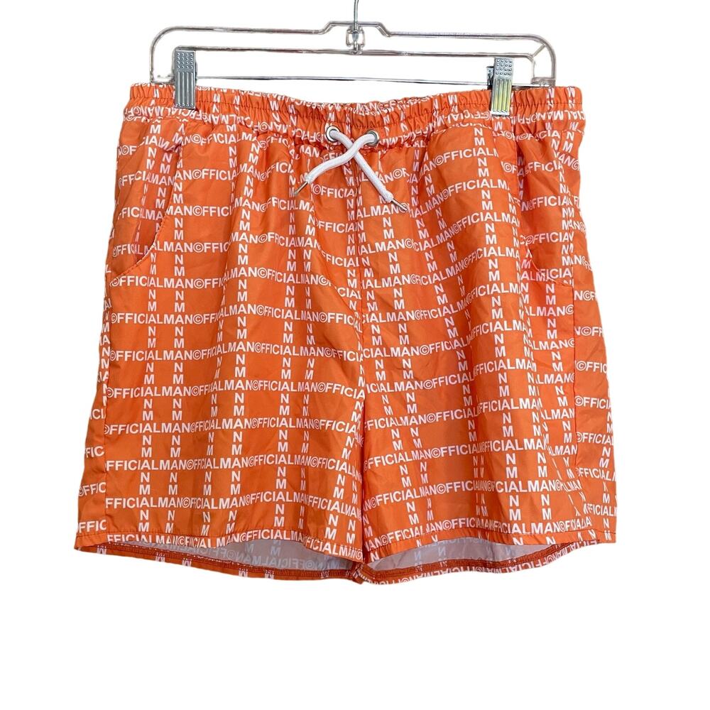Boohoo Man Printed Logo Swim Trunks‎ Size 2XL Orange Swimwear